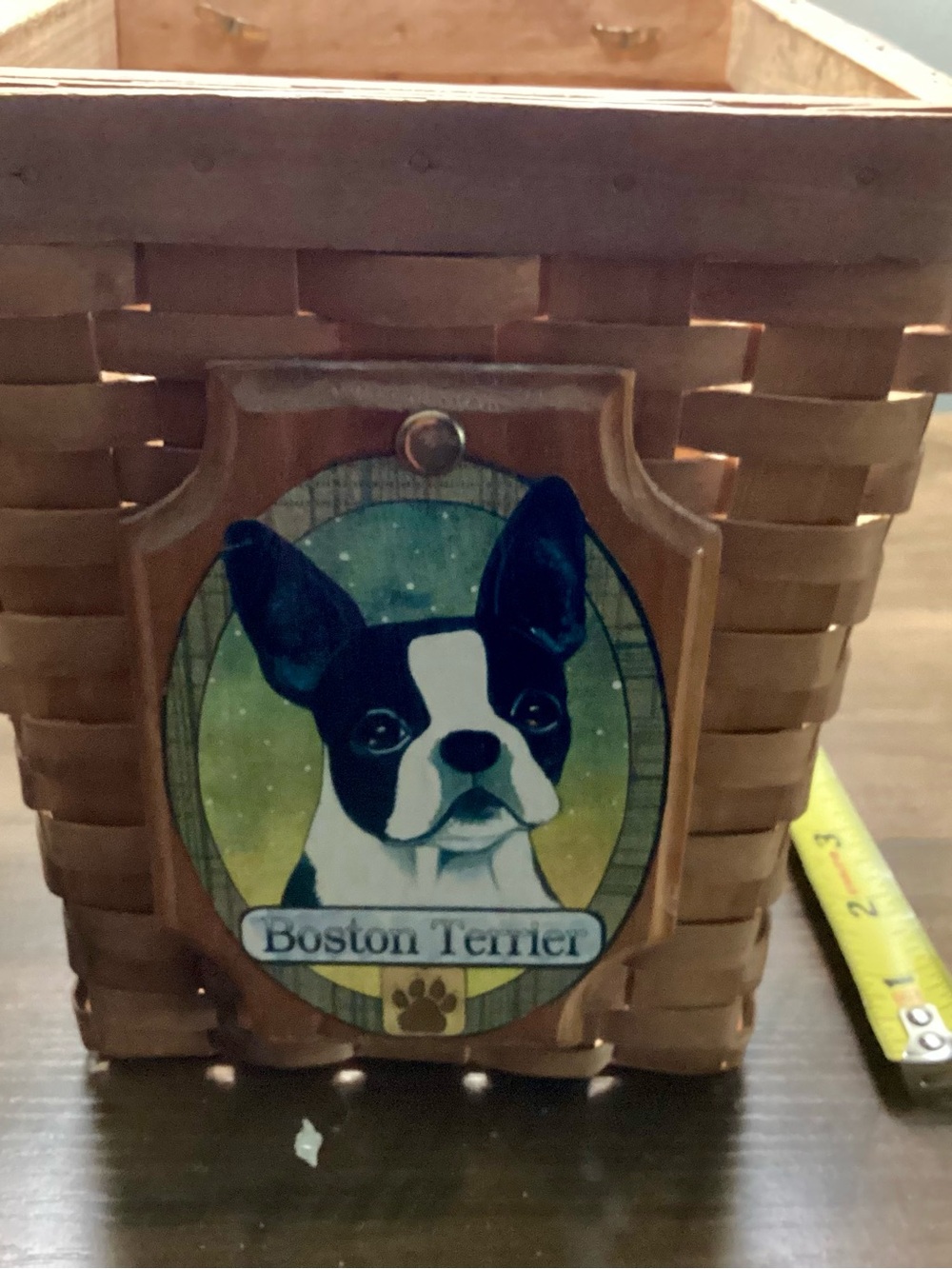 Boston Terrier Decorative Woven Wood Basket - Brown